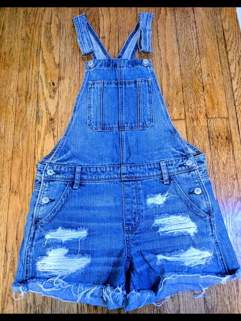 American Eagle Tomgirl Shortall Distressed Denim Overalls - Size Small